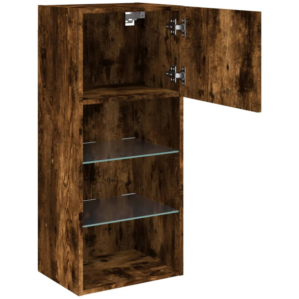 vidaXL Single Door 3 Open Shelf Smoked Oak TV Cabinet with LED Light Set of 2 Image 8