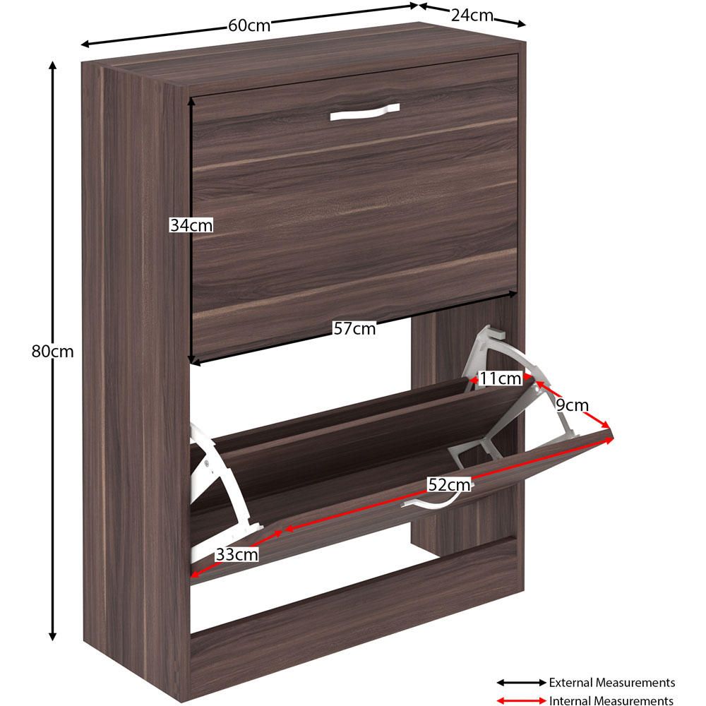 Home Vida Walnut 2-Drawer Shoe Cabinet Rack Image 7
