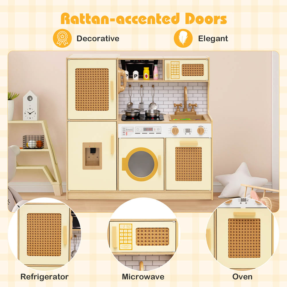 Costway Kids Yellow Wooden Kitchen Playset with Stove and Water Dispenser Image 6