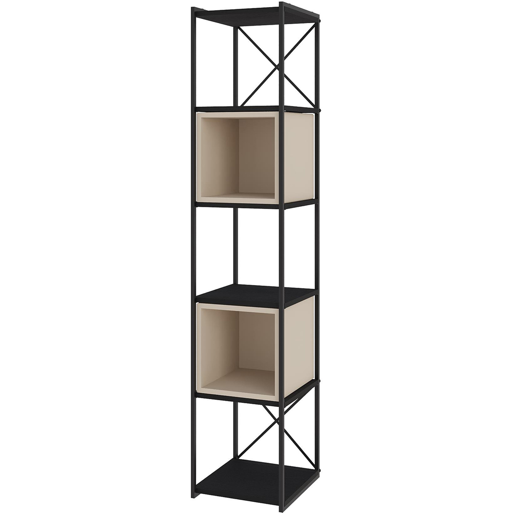 Decortie Vale Mini 5 Shelf Black Wood and Sandstone Bookcase Image 2