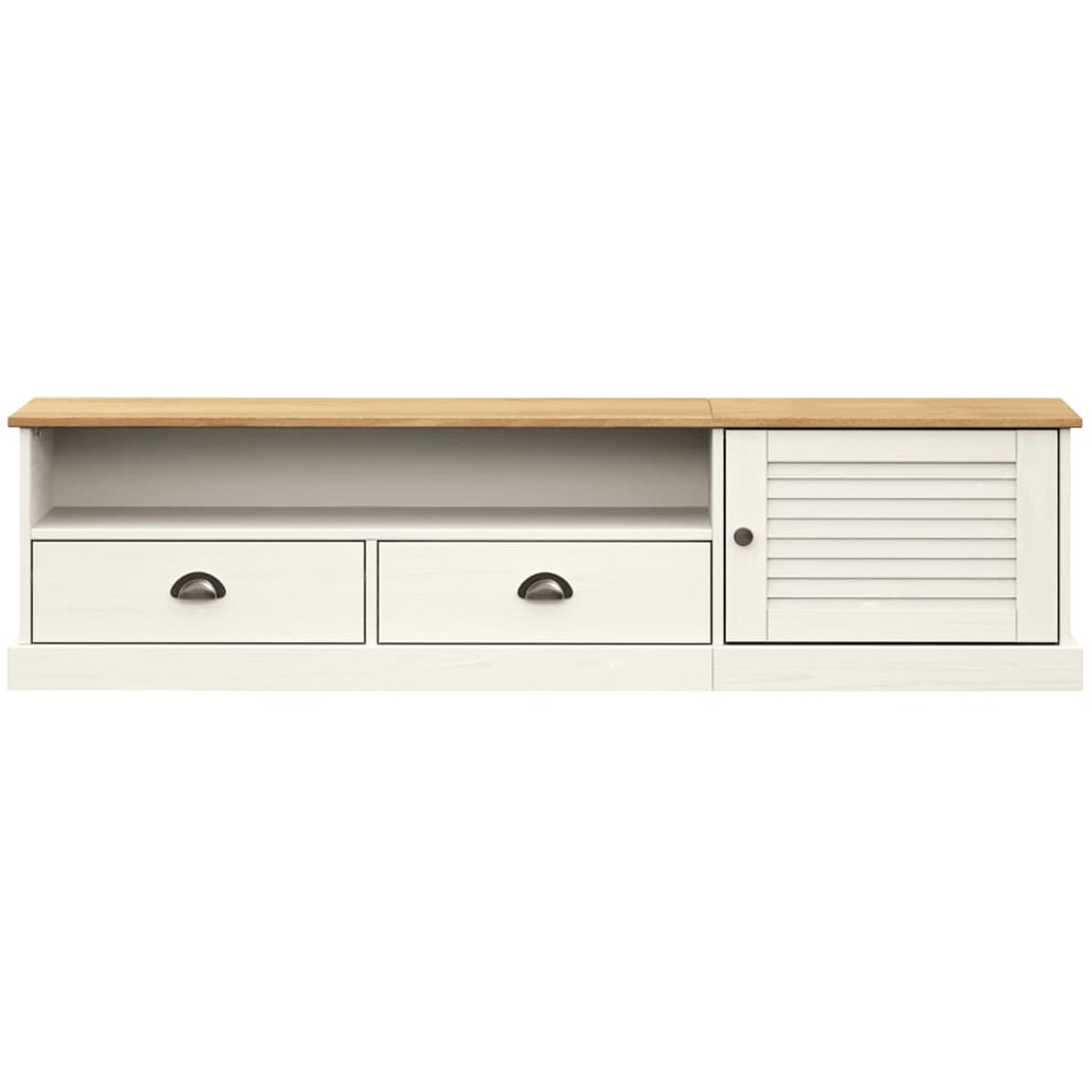 vidaXL Single Door 2 Drawer Single Shelf White Solid Pine Wood TV Cabinet Image 5