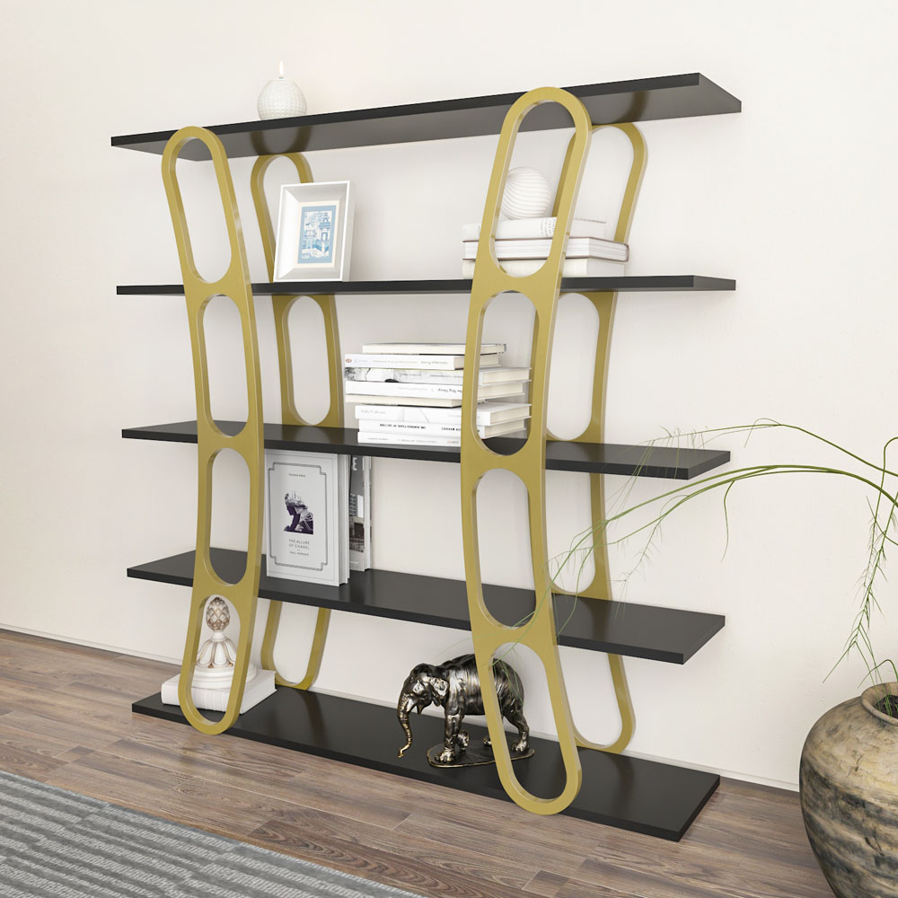 Decorotika Adar 5 Shelf Black and Gold Bookcase Image 6
