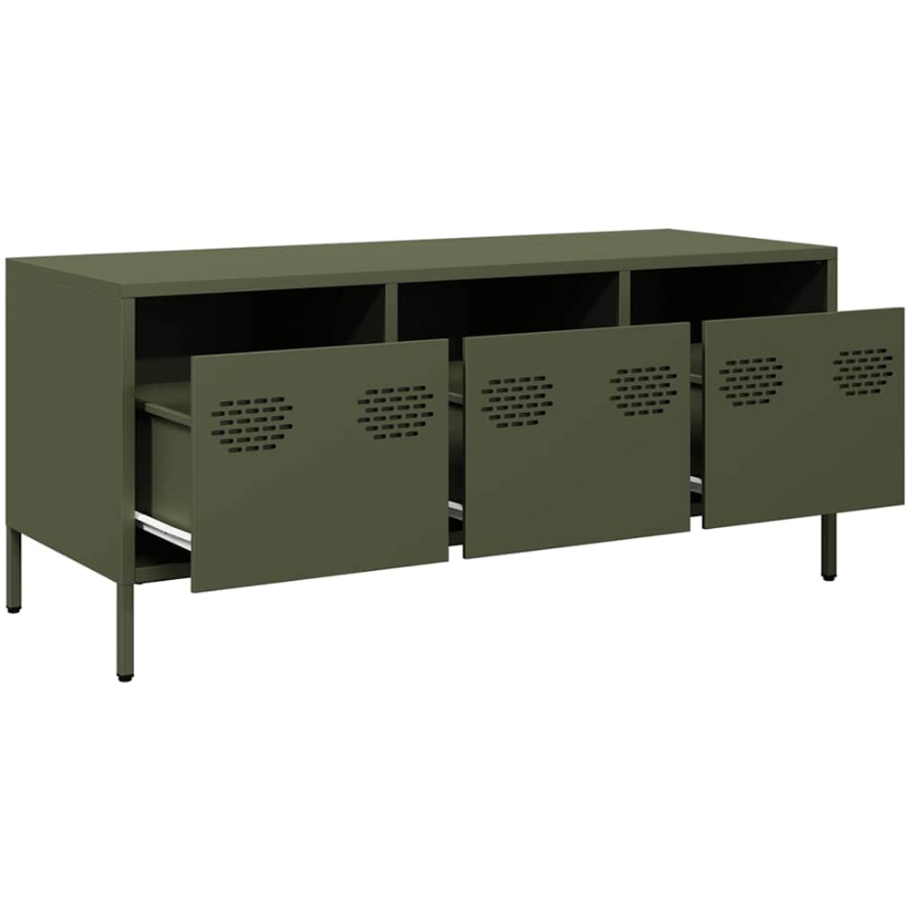 vidaXL 3 Drawer Olive Green Steel Industrial Style TV Cabinet Image 4