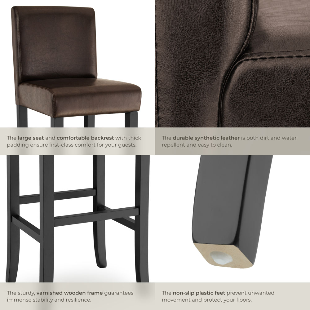 Tectake Brown Leather Padded Bar Stool Image 5