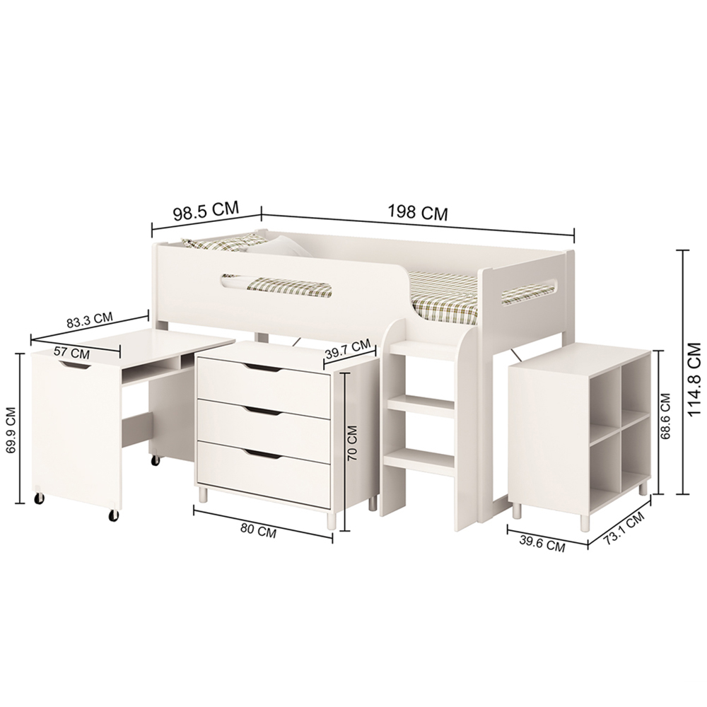 Kudl Multi Storage White Mid Sleeper with Pull Out Desk Image 3
