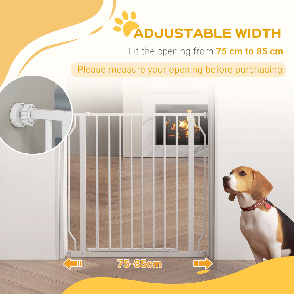 PawHut White 75-85cm Door Pressure Fit Wide Stair Pet Safety Gate Image 5