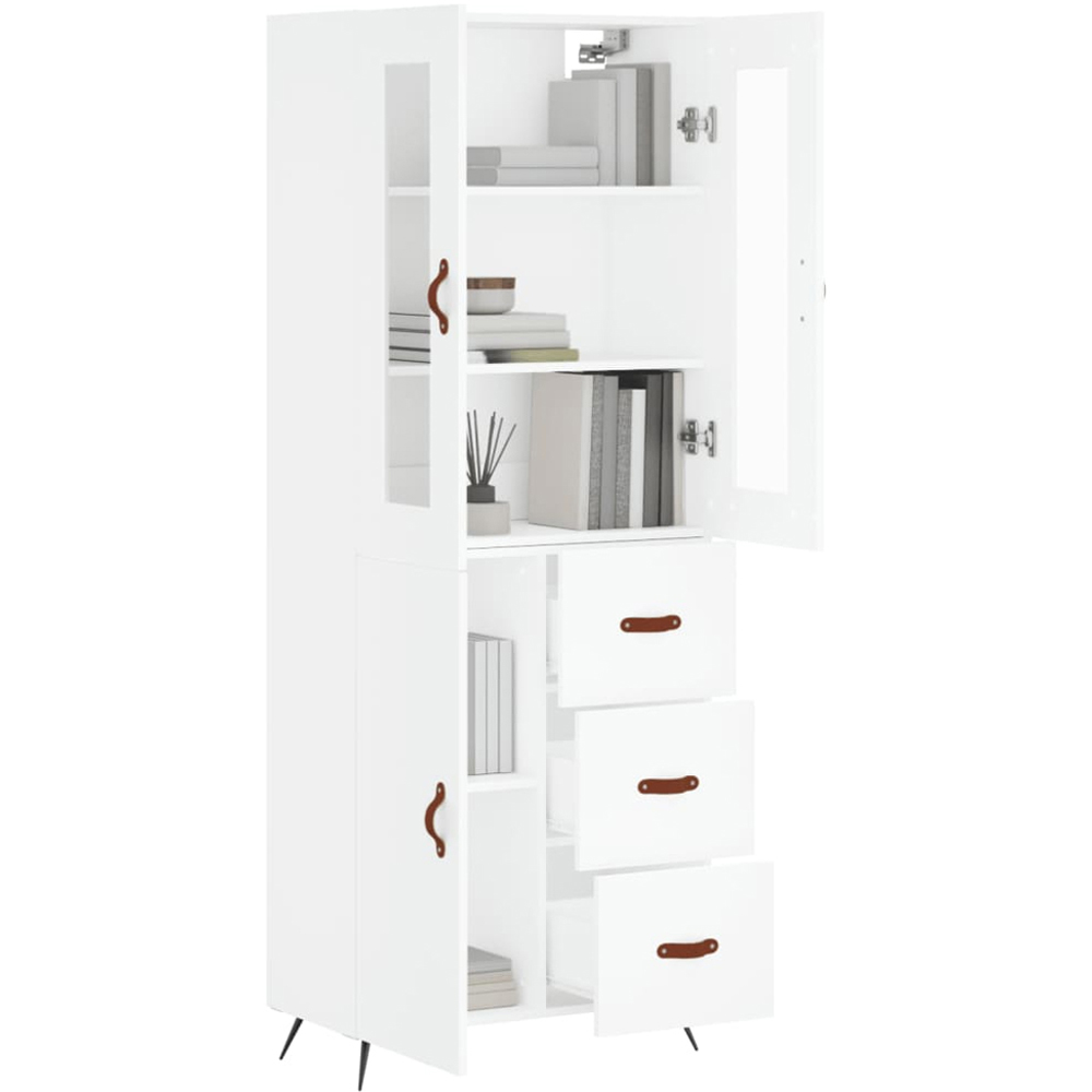 vidaXL 2 Glass Door 3 Drawer White Highboard with Metal Legs Image 3