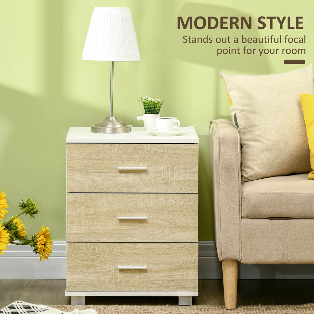 Portland 3 Drawer Oak Effect Bedside Table Wilko