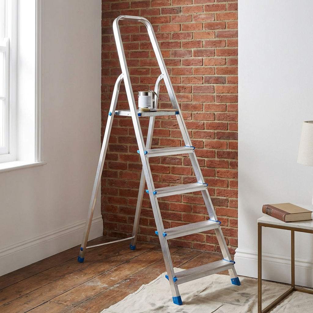 Aluminium 5 Step Single Sided Ladder with Pail Shelf Image 3