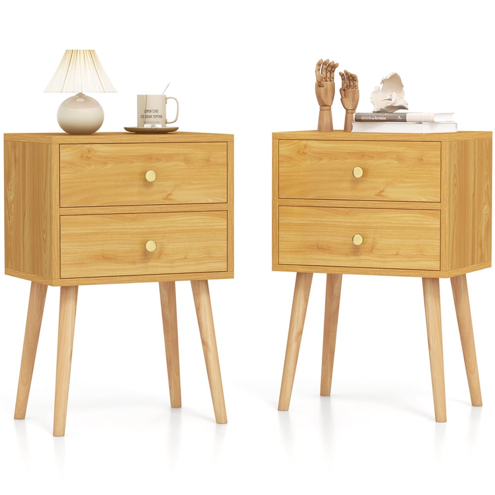 Costway 2 Drawer Natural Wooden Nightstand Image 3
