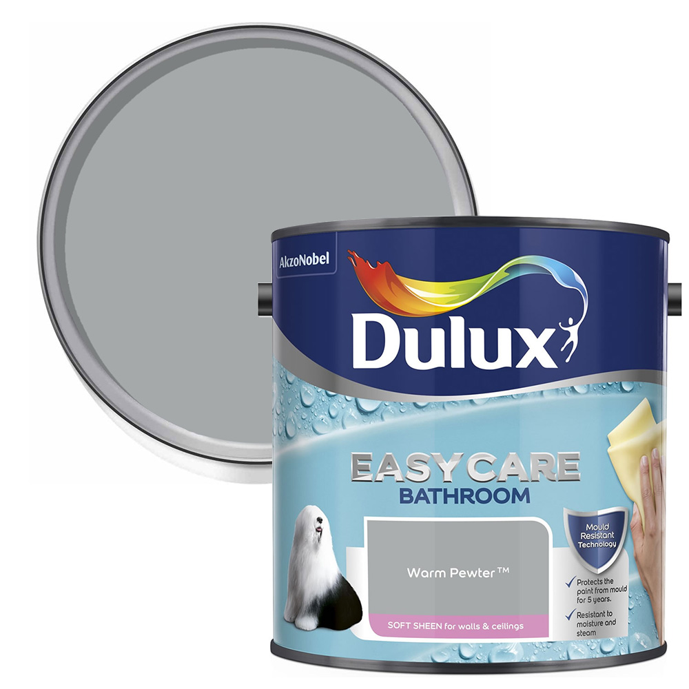 Dulux Easycare Bathroom Warm Pewter Soft Sheen Emulsion Paint 2.5L Image 1