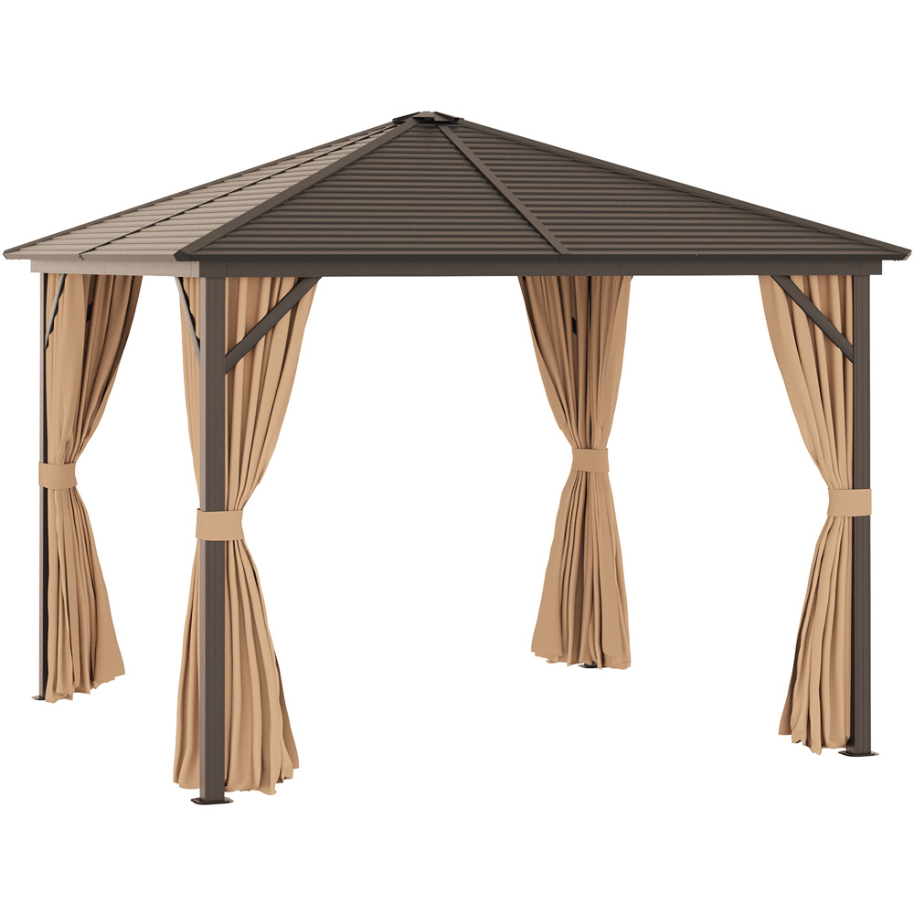 Outsunny 2.5 x 2.5m Steel Patio Gazebo with Hardtop and Curtains Image 2