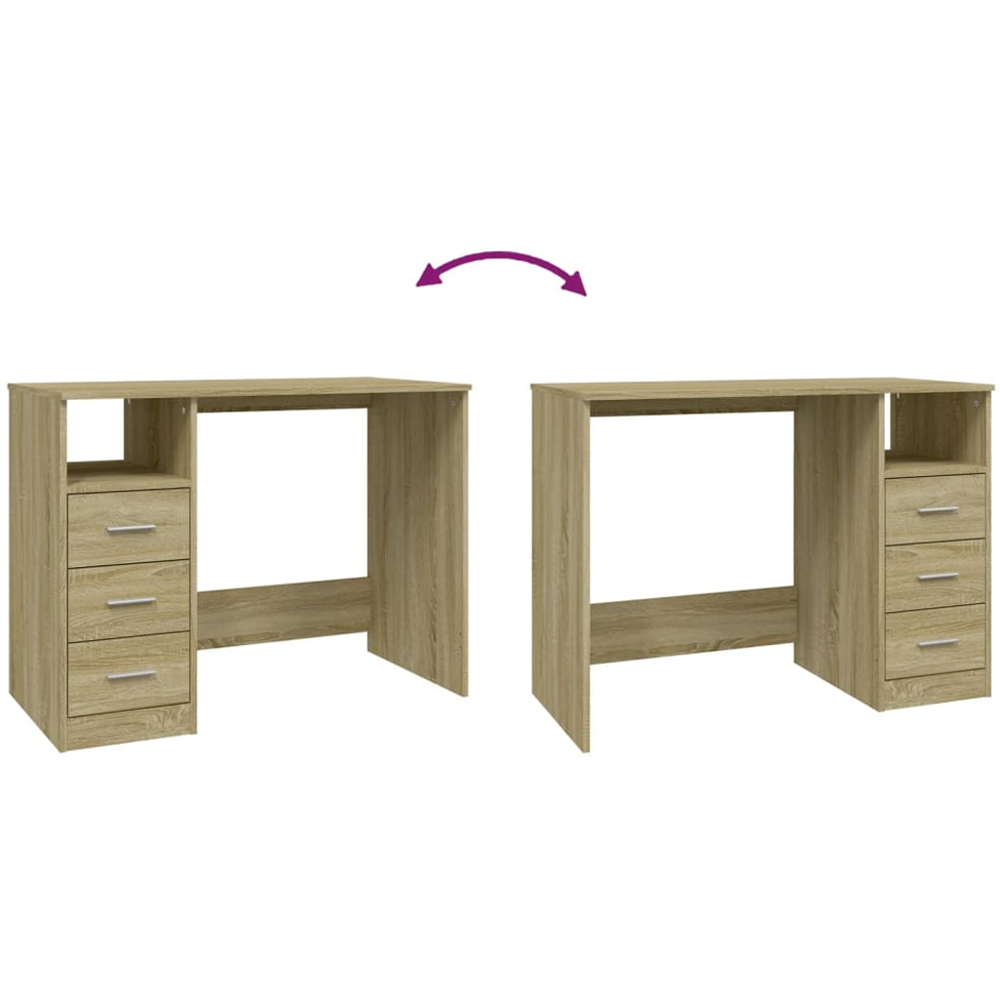 vidaXL 3 Drawer Single Shelf Computer Desk Sonoma Oak Image 7