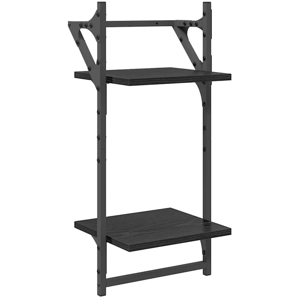 vidaXL 9 Shelf Black Oak Wall Shelf Set of 6 Image 7