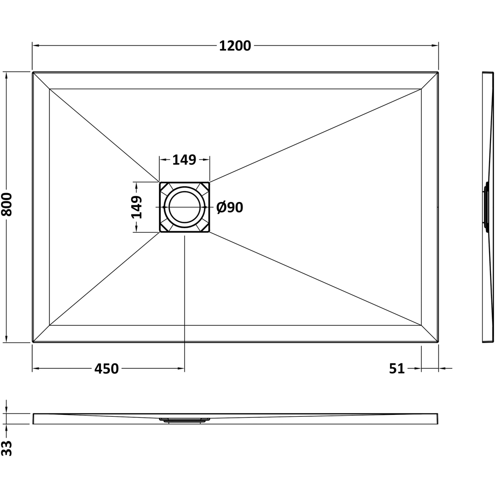 nuie Slate White Rectangular Shower Tray 1200 x 800mm Image 2