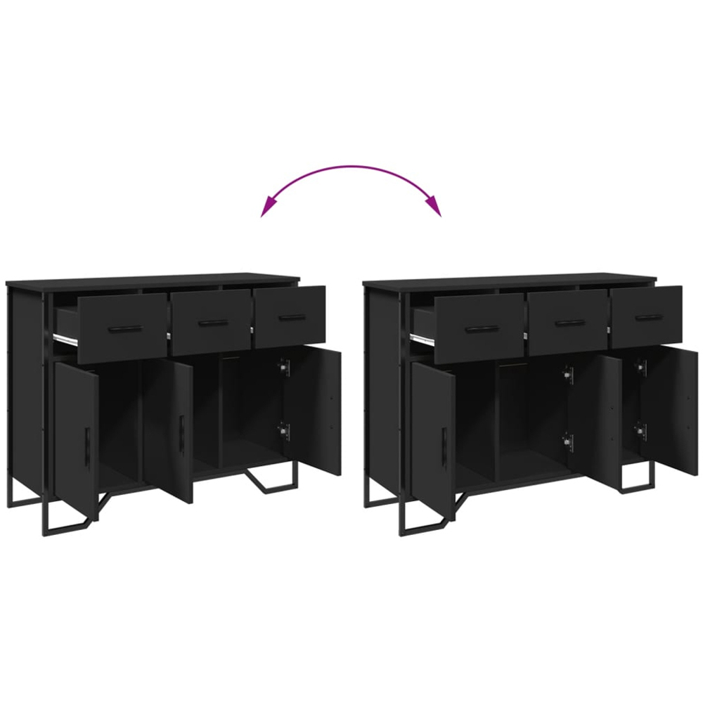 vidaXL 3 Door 3 Drawer Black Wooden Sideboard Image 9