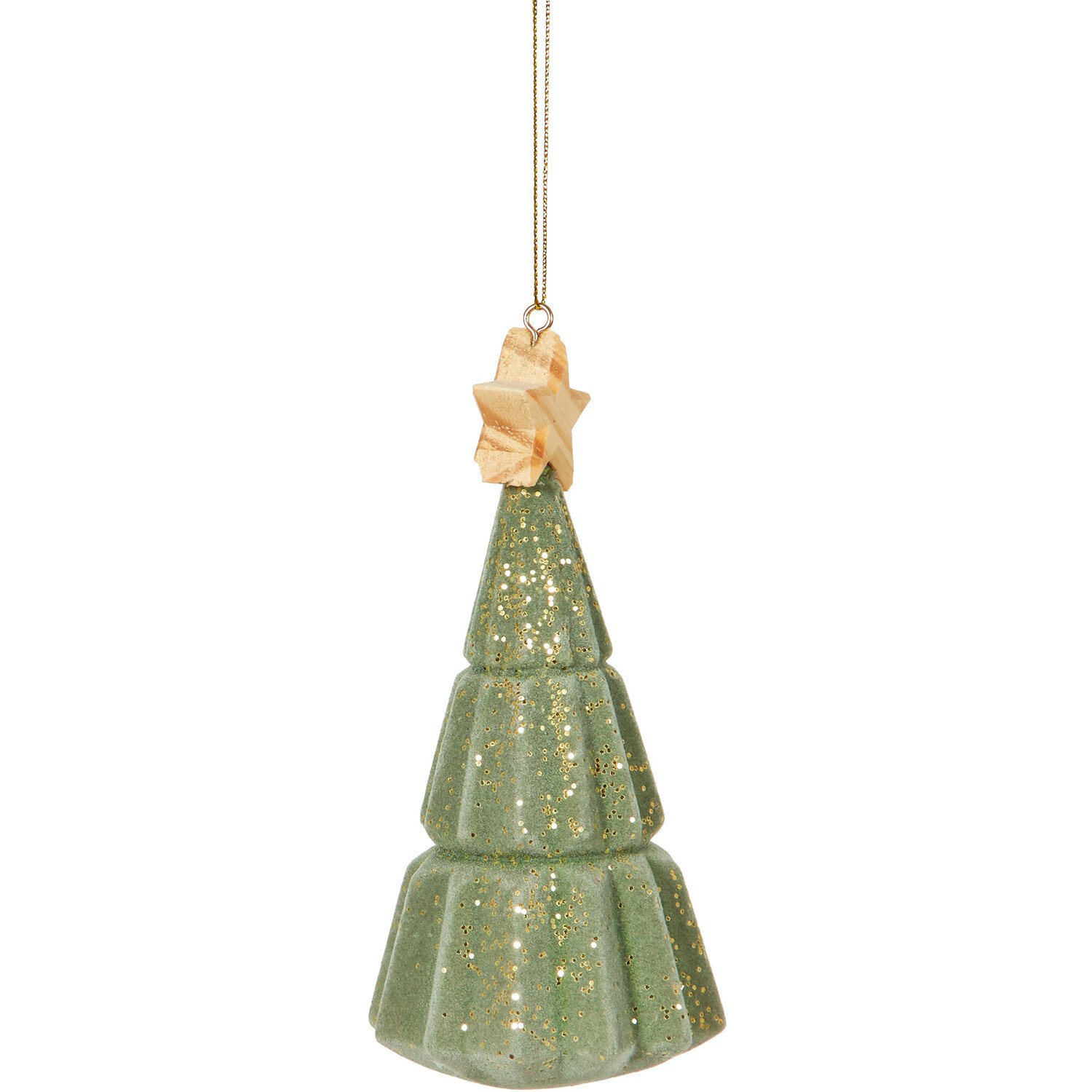 Flocked Hanging Tree Decoration Sage - Sage Image 2