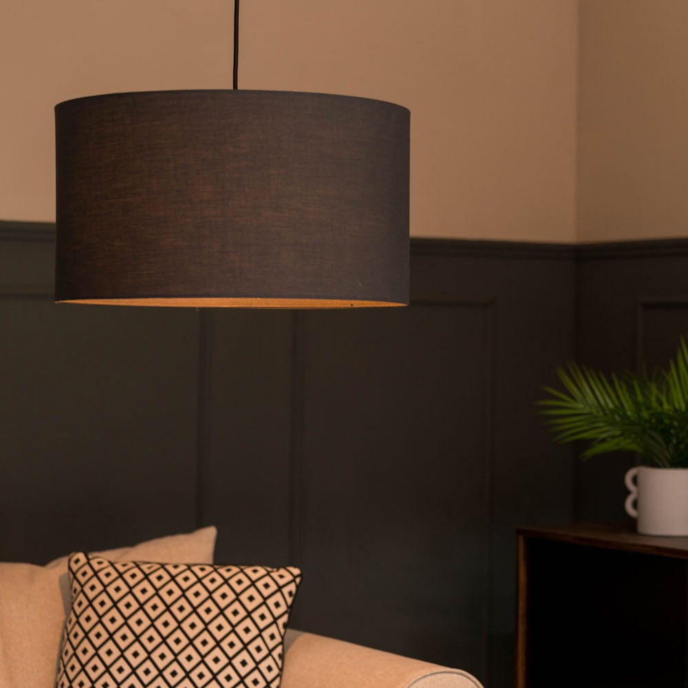 ValueLights Reni Charcoal Ceiling Drum Lamp Shade Large Image 2