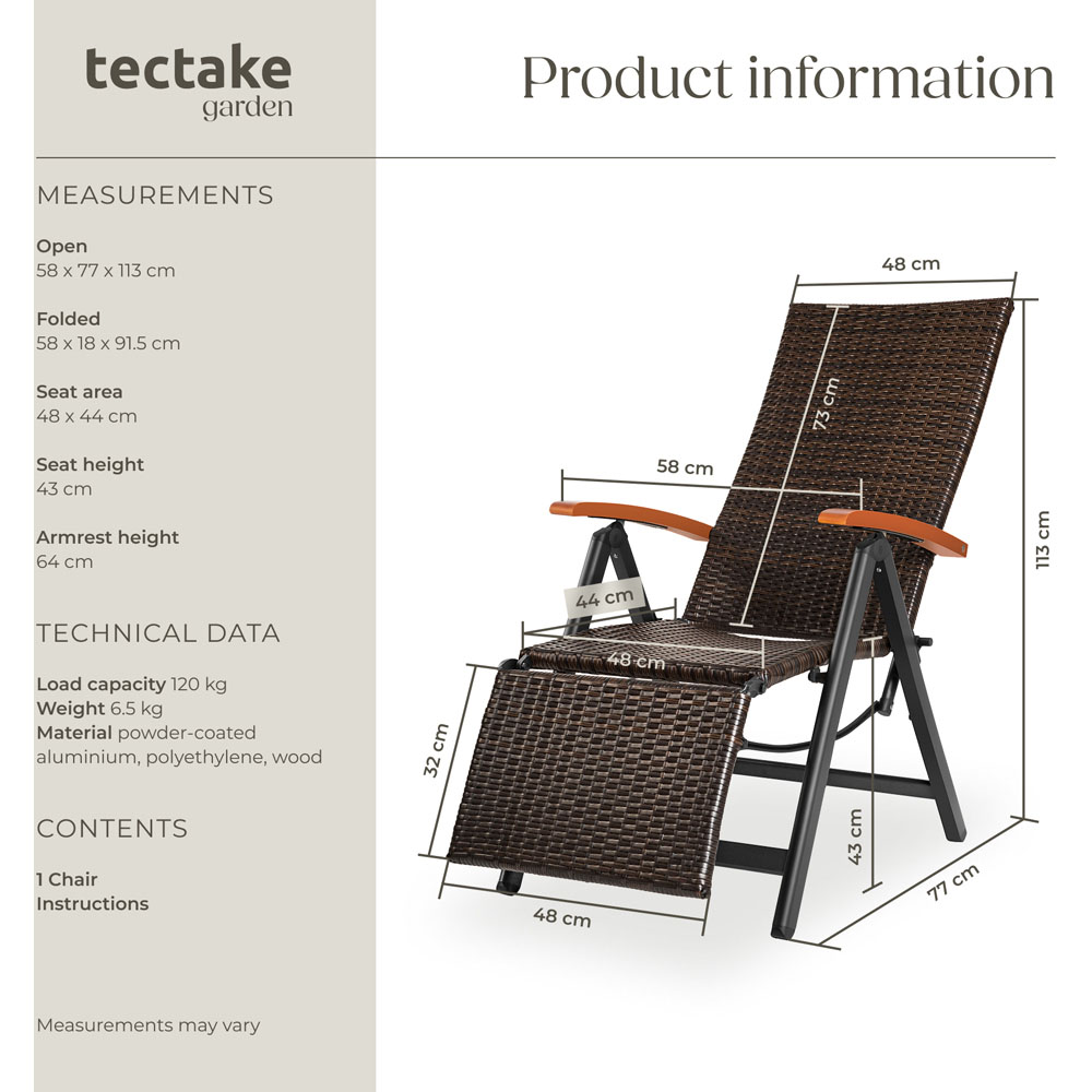 tectake Brisbane Brown 6 Way Adjustable and Foldable Garden Chair Image 9