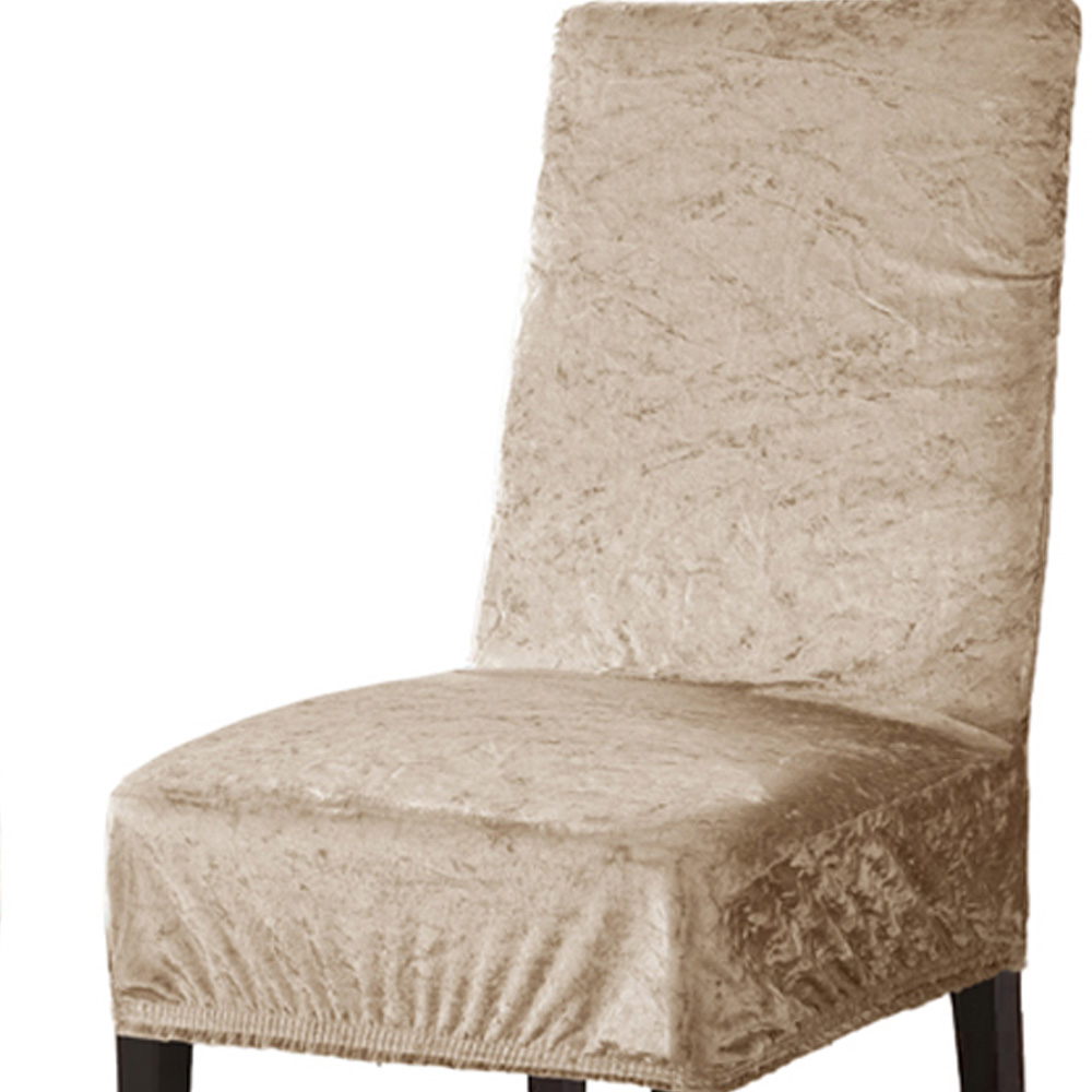 Homerepublic Natural Crushed Velvet Stretch Fit Chair Cover 2 Pack Image 2