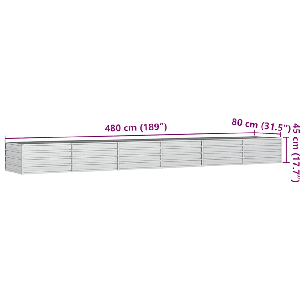 vidaXL Silver Galvanised Steel Raised Garden Bed 480 x 80 x 45cm Image 6