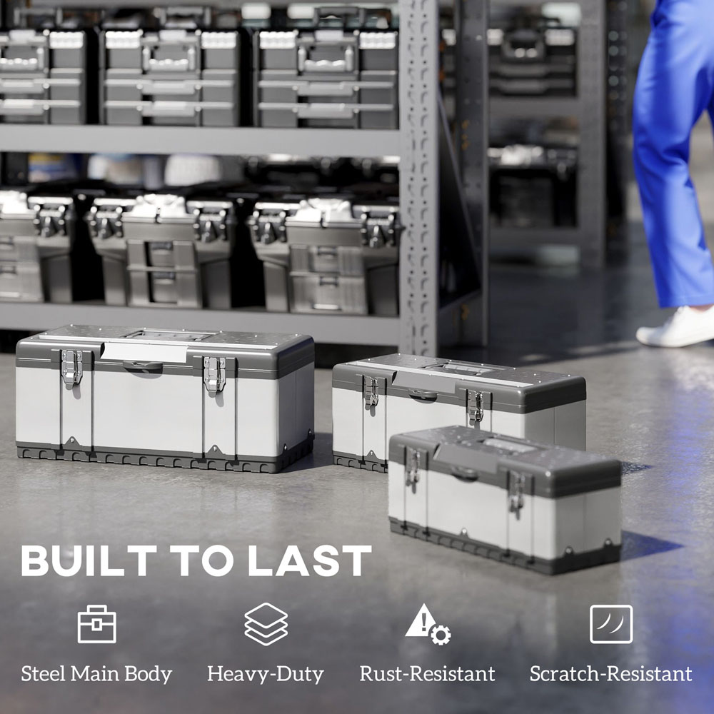 HOMCOM 3 Pieces Stainless Steel Tool Box Image 7