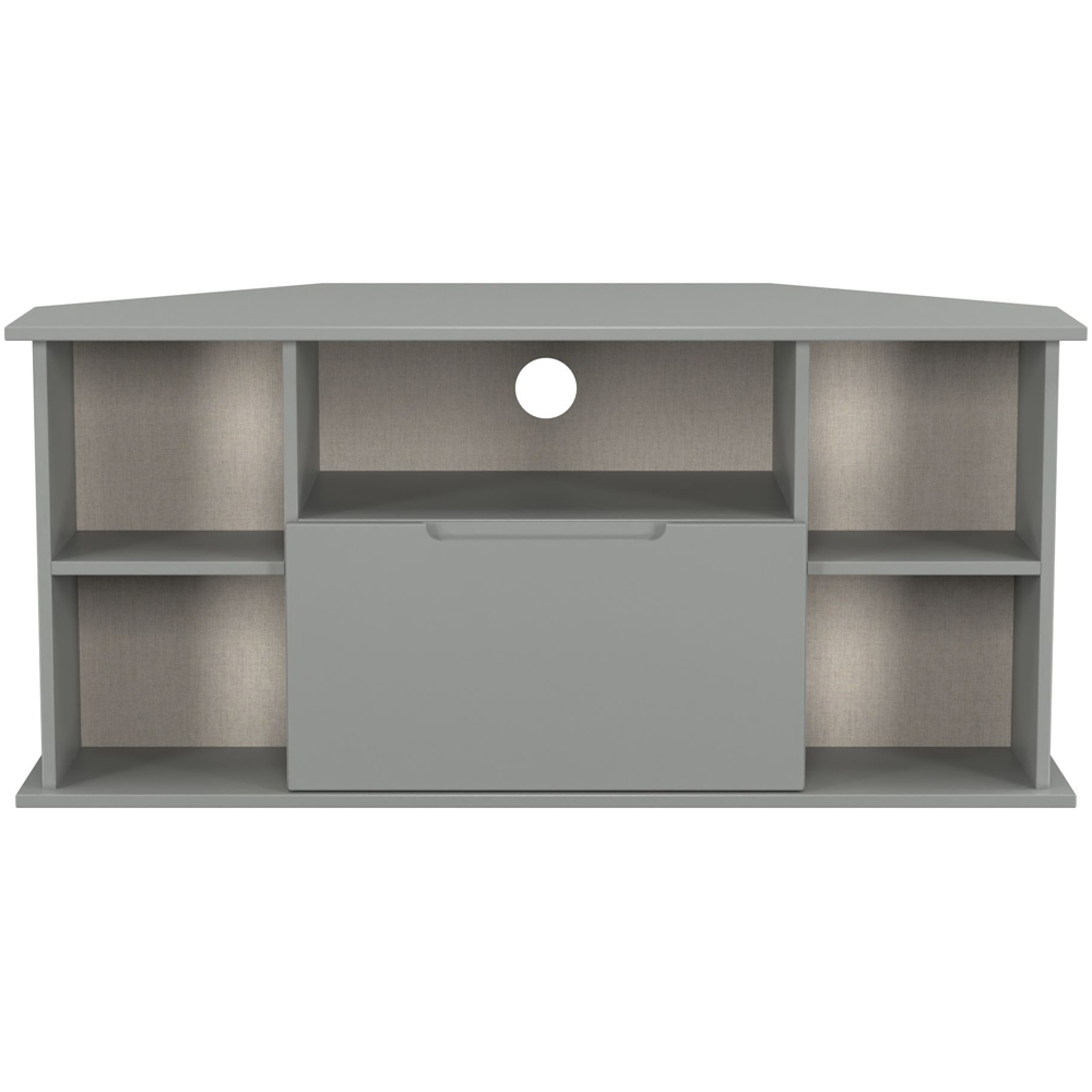 Crowndale Milan Single Drawer 5 Shelf Dusk Grey Corner TV Unit Ready Assembled Image 2