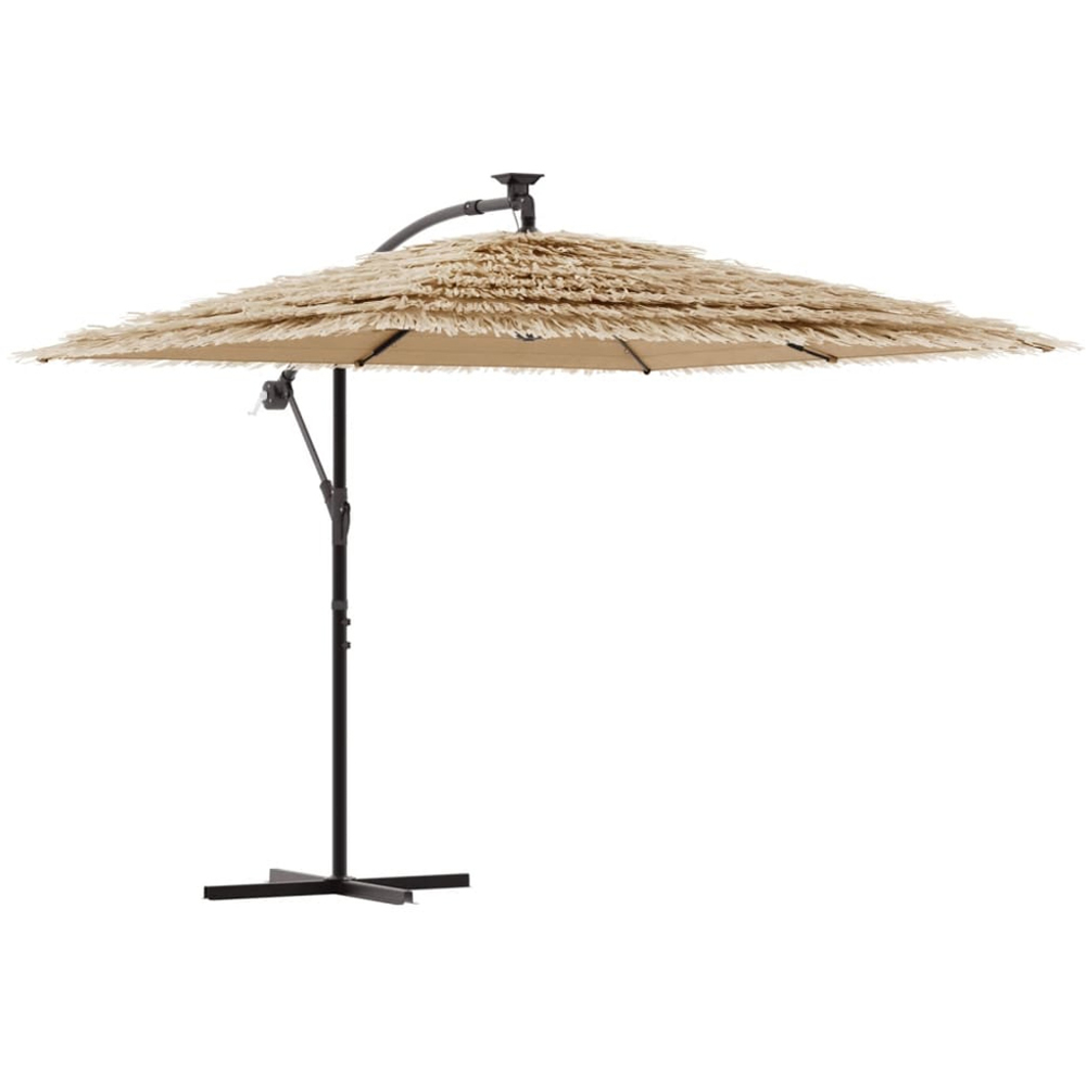 vidaXL Brown LED Light Straw Top Cantilever Parasol with Steel Pole 2.4m Image 1