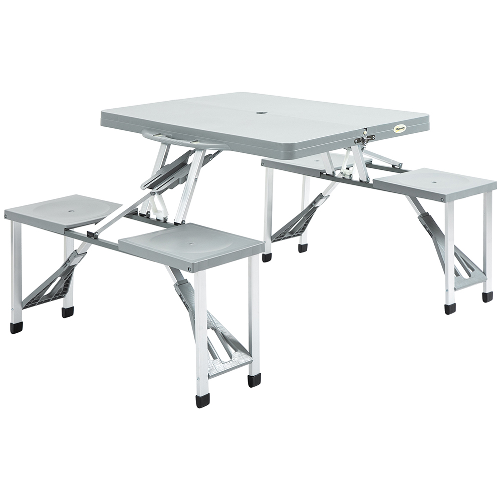 Outsunny PP Aluminium Folding Camping Picnic Table Set Grey Image 1