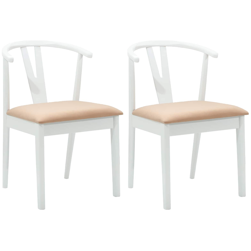 vidaXL Set of 2 White and Brown Rubberwood Dining Chairs Image 8
