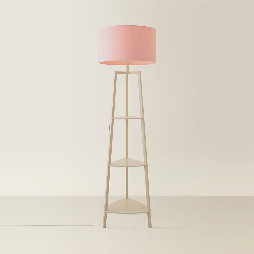 ValueLights Hiru Blush Drum Shade Cream 3-Tier Shelf Floor Lamp with Bulb Image 5