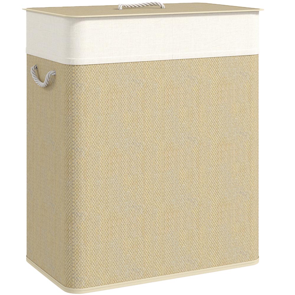 HOMCOM Cream Laundry Basket with Lid 100L Image 1