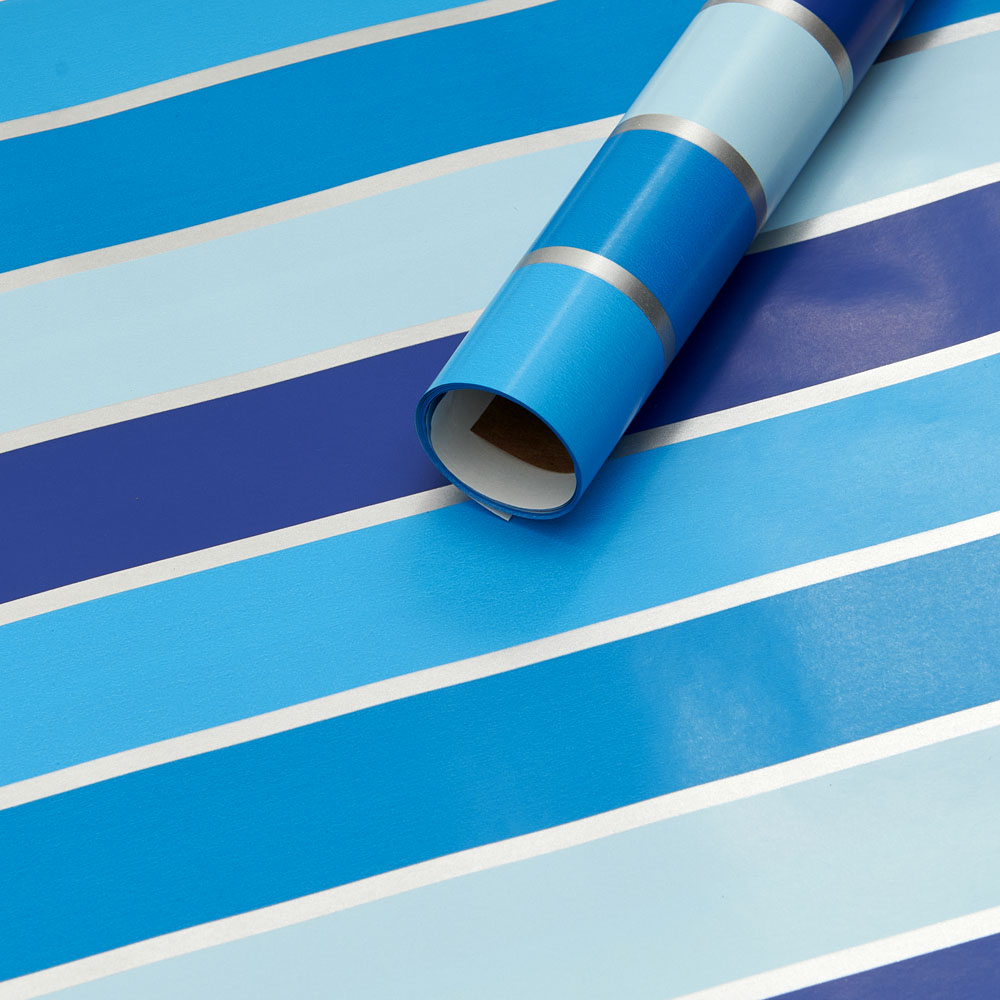 Wilko 3m Blue Stripe Roll Wrap Image 2