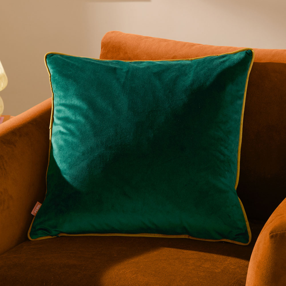 Furn Meridian Emerald and Moss Velvet Cushion 45 x 45cm Image 2