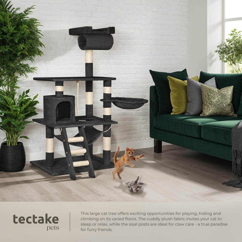 tectake Stokeley Black Cat Tree with Scratching Posts 141cm Image 3