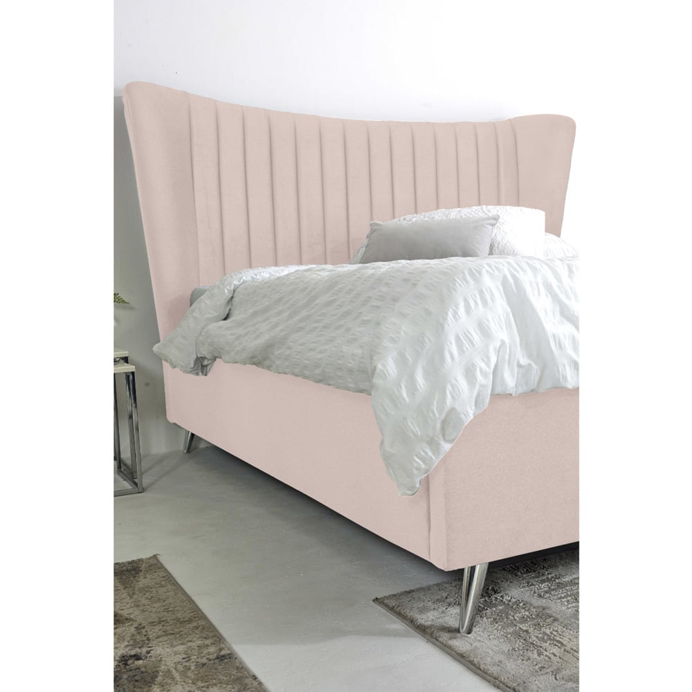 Eleganza Tatum Single Pink Plush Velvet Bed Frame with Headboard Image 2