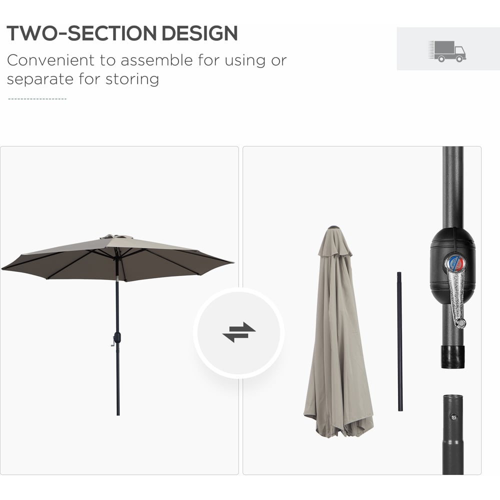 Outsunny Light Grey Crank and Tilt Parasol 3m Image 6