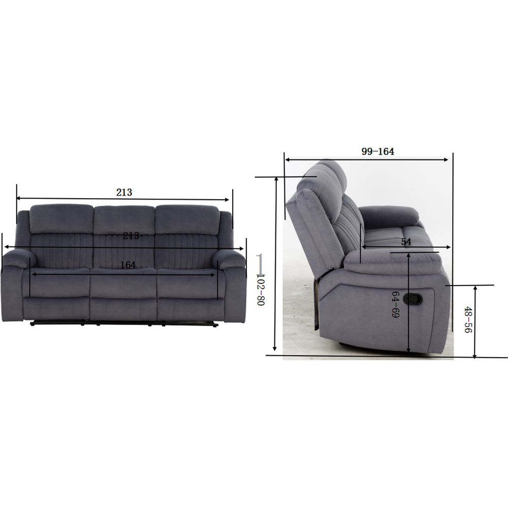 Haddon 3 Seater Dark Grey Manual Recliner Sofa Image 6