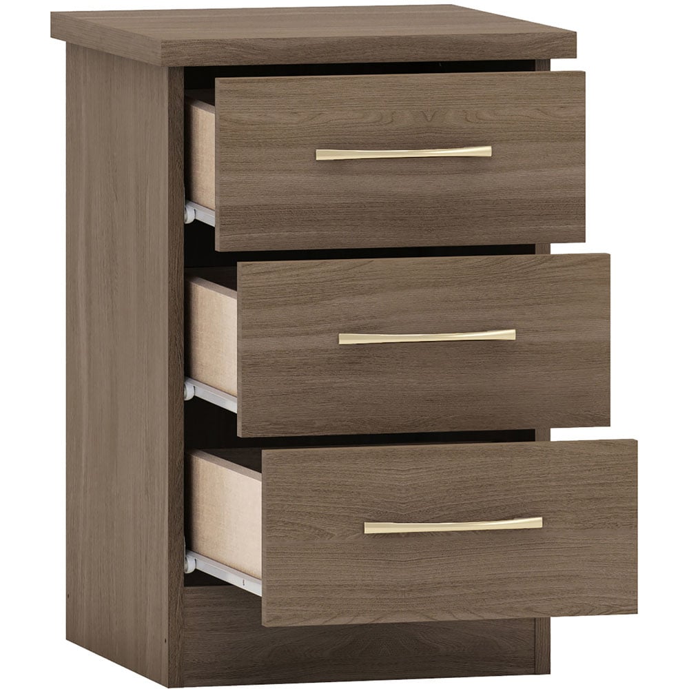 Seconique Nevada 3 Drawer Rustic Oak Effect Bedside Table Image 4