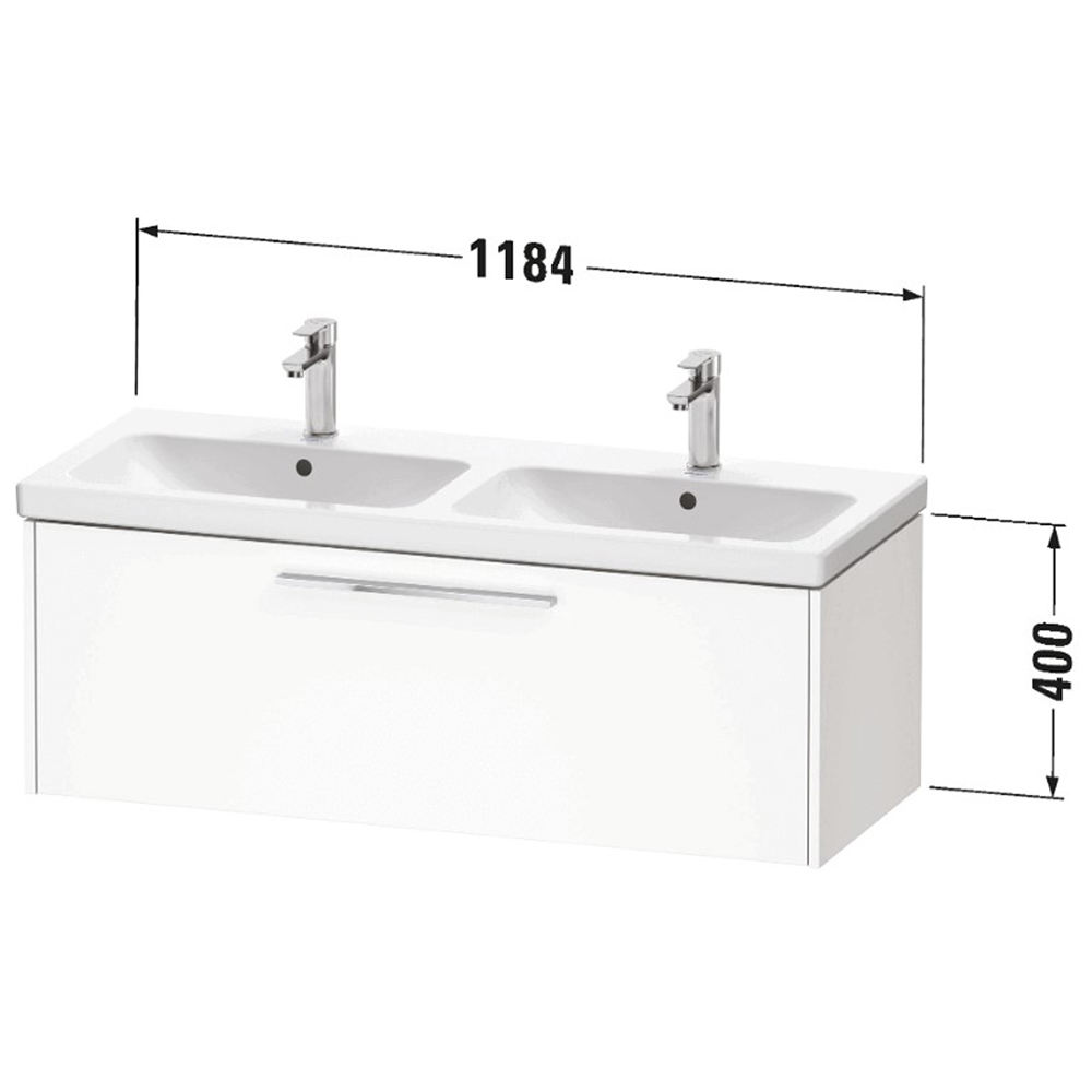 Duravit D-Code Single Drawer Pale Green Wall Hung Vanity with Black Handle 1184mm x 460mm Image 2
