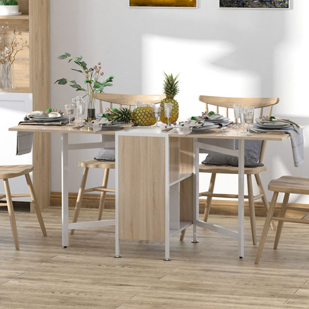 Portland 4 Seater Folding Dining Table and Workstation Oak Image 1