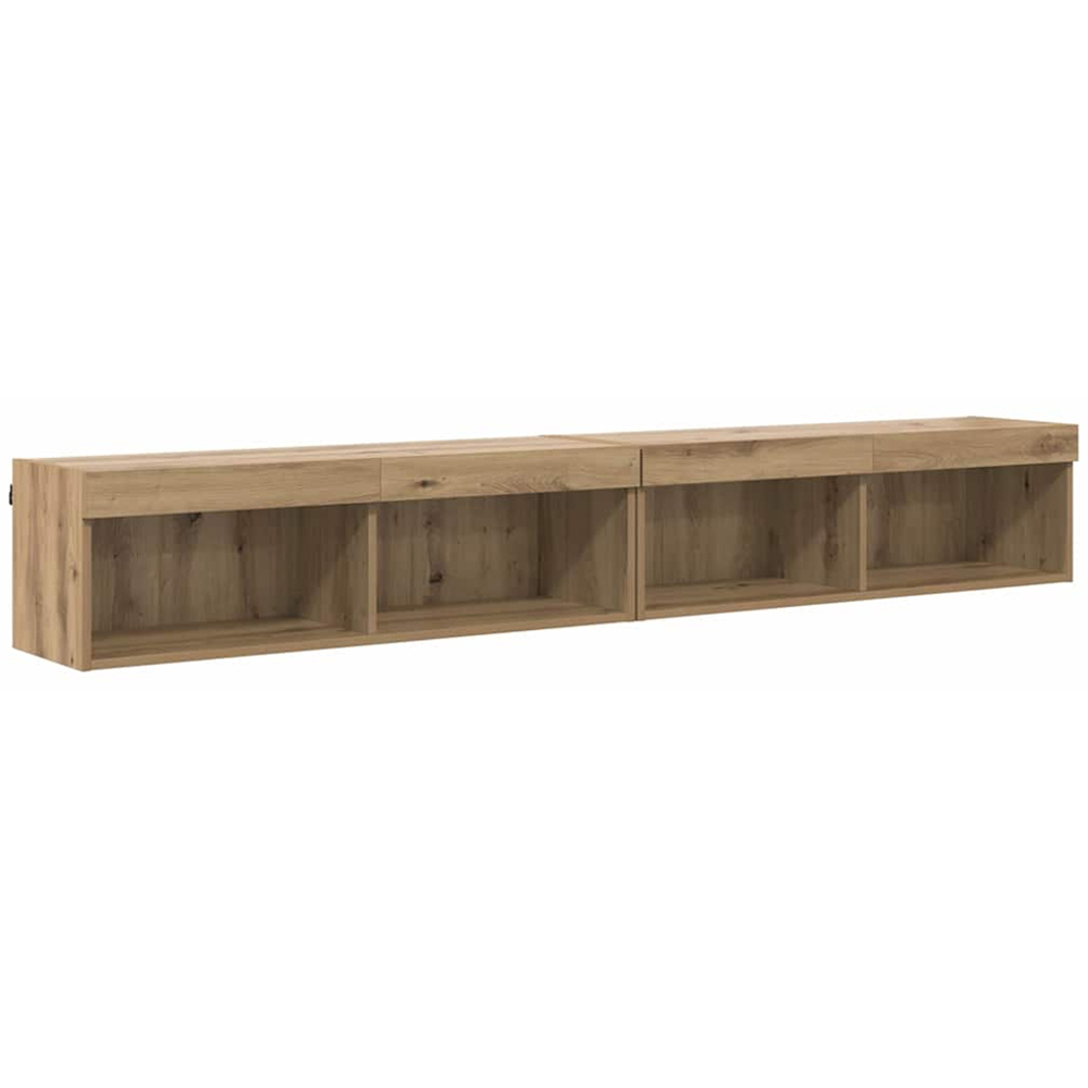 vidaXL 2 Shelf Artisan Oak Wall Mounted Wide TV Cabinet with LED Light 2 Pack Image 2