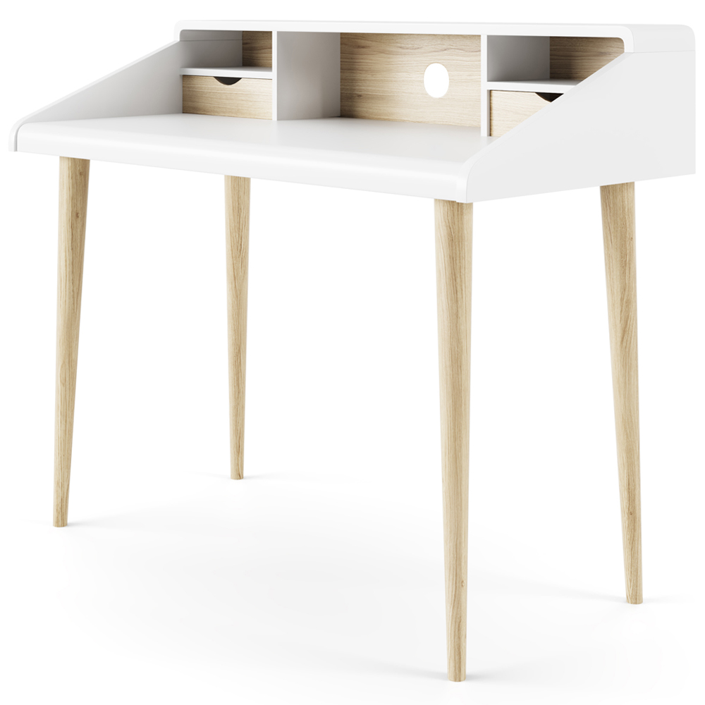 Alphason Yeovil 2 Drawer 2 Shelf Oak and White Writing Desk Image 2