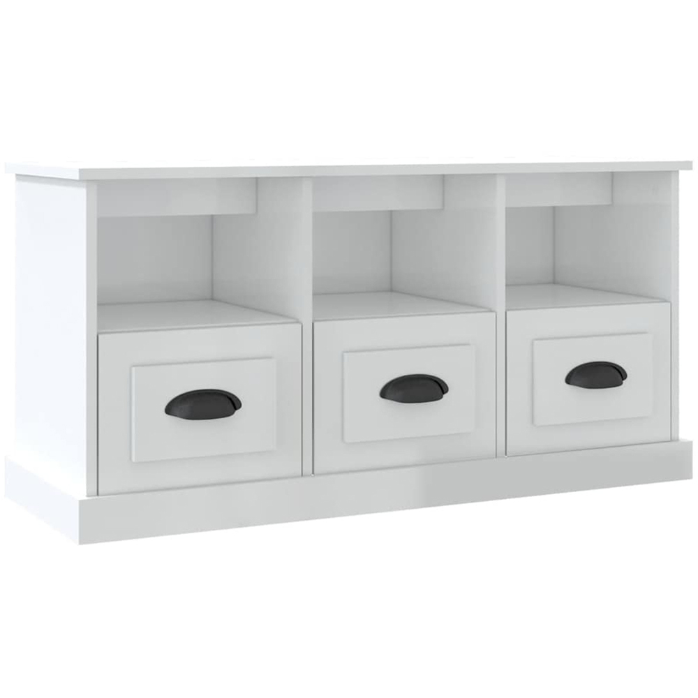 vidaXL 3 Drawer 3 Shelf High Gloss White TV Cabinet Image 2