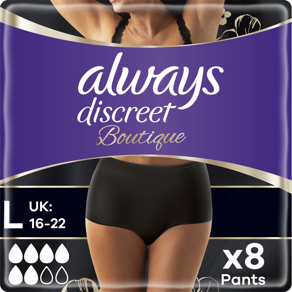 Always Discreet Boutique Black Incontinence Pants Large Plus 8 Pack Image 2