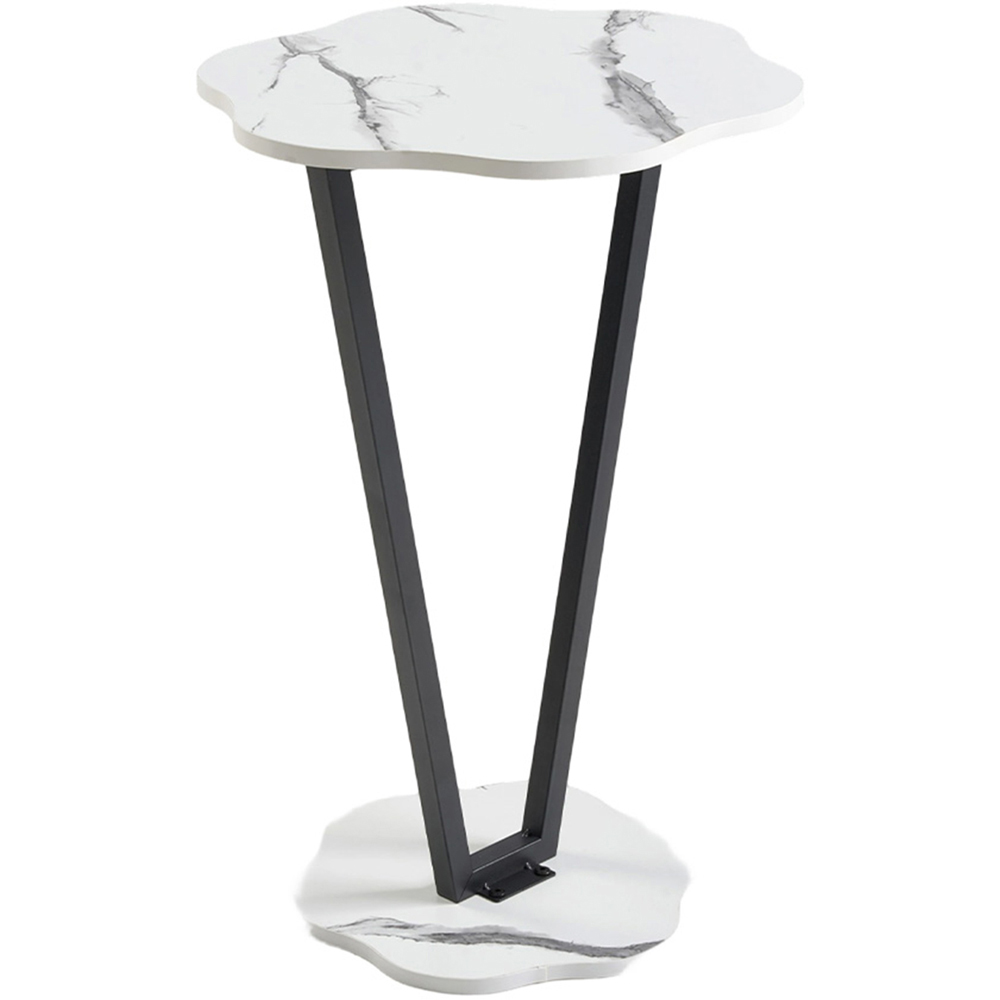 Living and Home White Marble Effect Side Table with Steel Frame Image 2