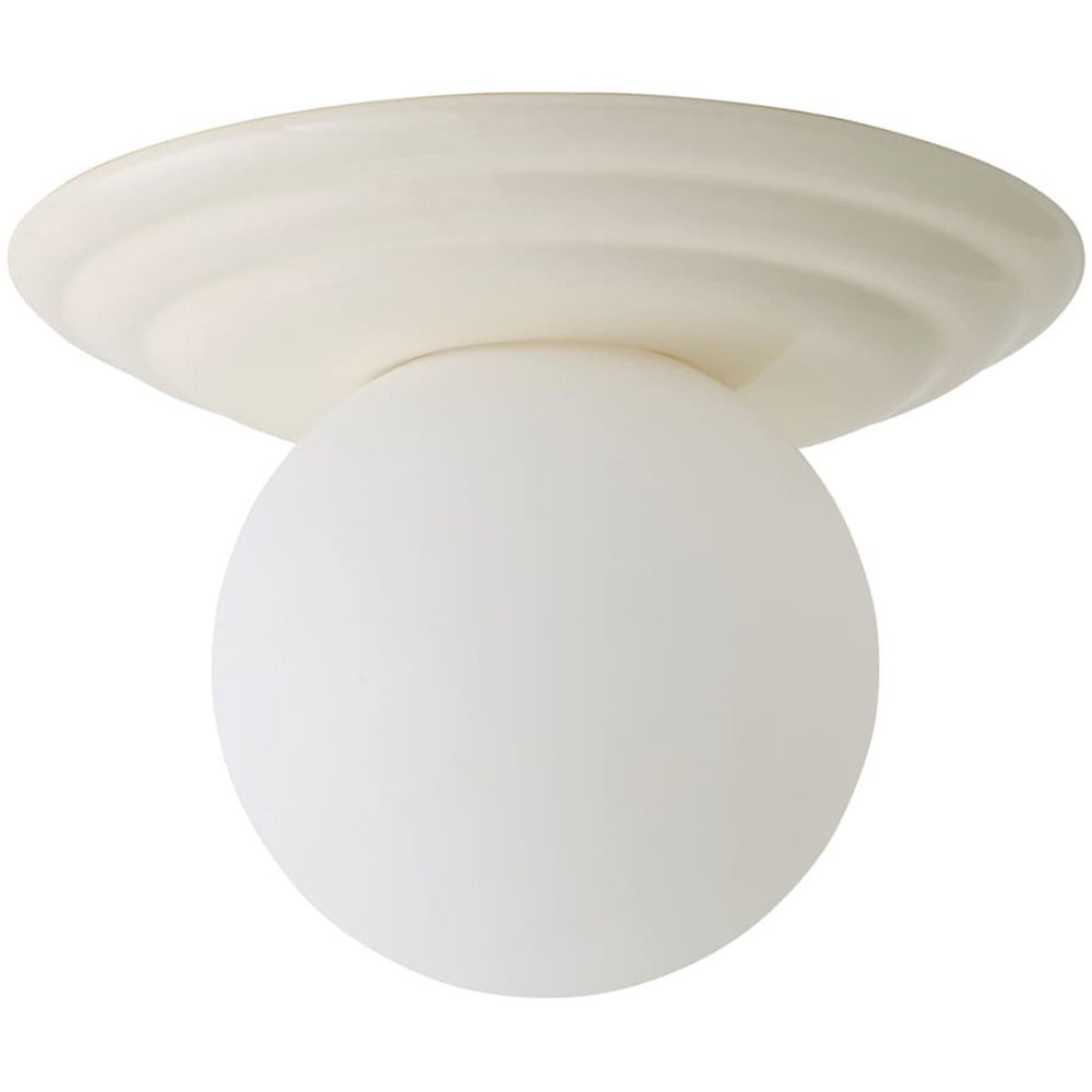ValueLights Rue Frosted Glass Shade Cream Ribbed Ceramic Base Flush Ceiling Light with Bulb Image 1