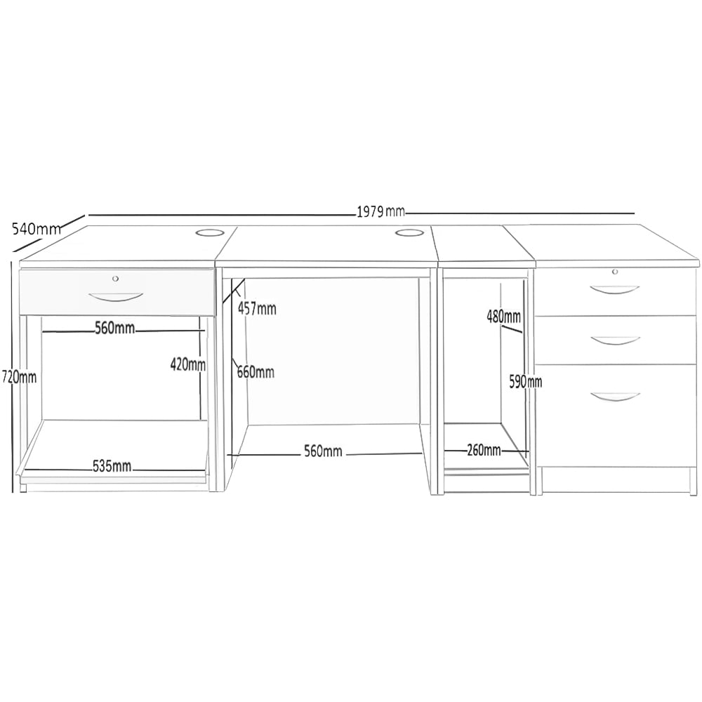 R White Cabinets 4 Drawer Black Set-16 Computer Desk with Printer Shelf Image 5