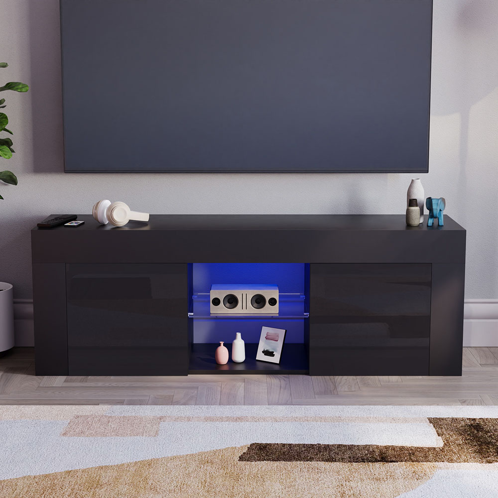 Vida Designs Eclipse 2 Door 2 Shelf Black TV Unit with LED Image 5