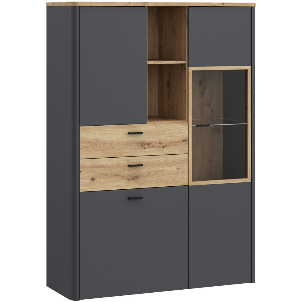 Florence Klara 3 Door 2 Drawer 2 Shelf Grey and Oak Glass Display Cabinet Image 2